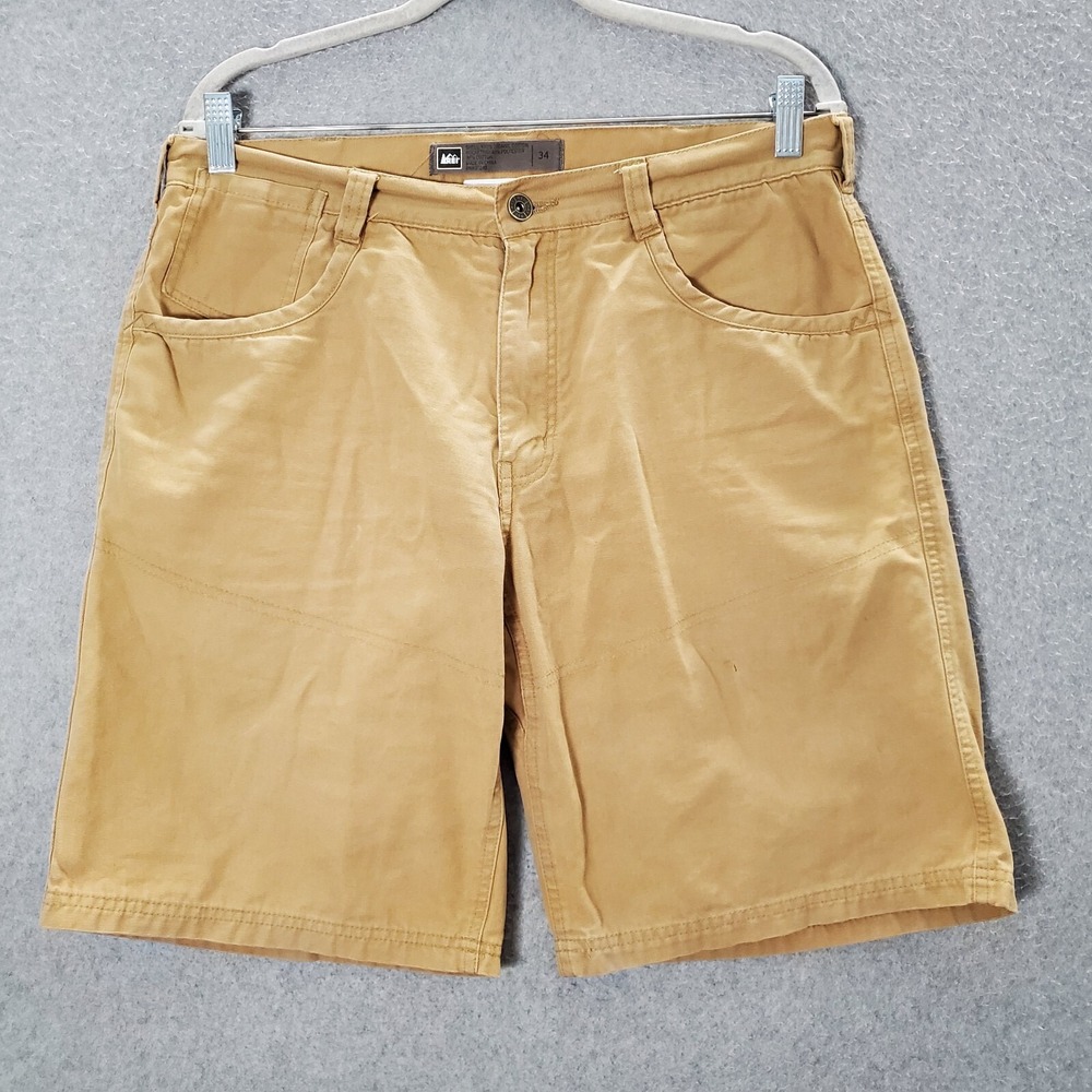 REI Men Shorts 34 Khaki Organic Cotton Canvas Outdoor Utility READ